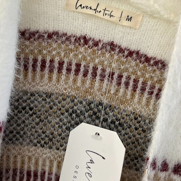 Lavender Tribe Woman's Aztec Western Tribal Fuzzy Sweater Sz Med - Picture 5 of 10